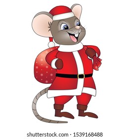 Mouse dressed as Santa Claus on a white background