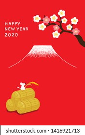 Mouse with ear of rice on the Rice bran for New year card illustration.