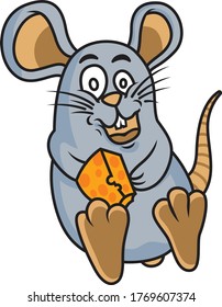 Mouse eat cheese vector illustration