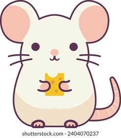 Mouse Eating Cheese Vector Illustration