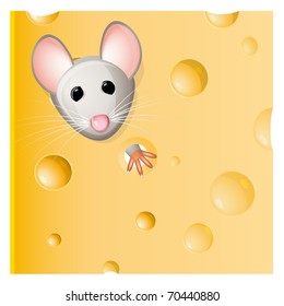 Eine Maus, die ein Stück Käse isst
