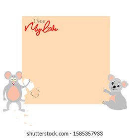 The mouse eats the note card and holds a Koala note card