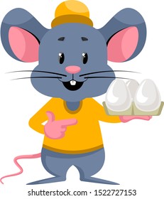 Mouse with eggs, illustration, vector on white background.