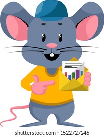 Mouse with envelope, illustration, vector on white background.