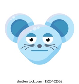 Mouse face bored emoticon flat sticker. Tired animal emoji, sleepy rat with heavy eyelids