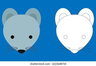 Mouse face cartoon character. Cute outline mouse animal face coloring book for kids. Vector illustration. Outline icon mouse head. Cartoon face logo.