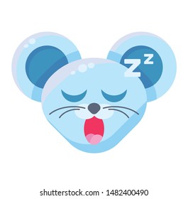 Mouse Face Drowsy Emoticon Sticker. Sleeping Animal Emoji, Snoozing, Snoring Rat With Closed Eyes