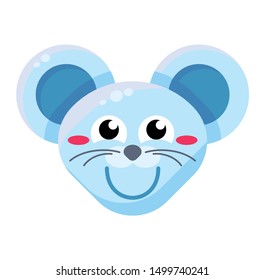 Mouse face excited emoticon sticker. Cheerful animal flat emoji. Happy rat with widely open eyes