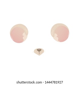 Mouse face mask with ears and nose, animal face for selfie, filters and chat. Isolated flat cartoon vector illustration of mouse mask and face.
