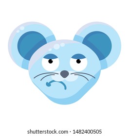 Mouse Face Sceptical Emoticon Sticker. Dissatisfied Animal Emoji, Grumpy Rat Facial Expression