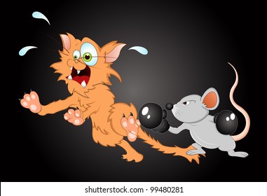 Mouse Fighting with Cat Vector