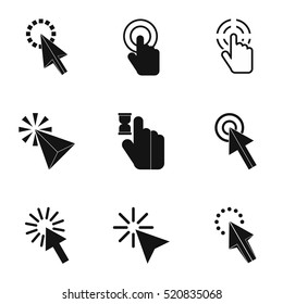 Mouse finger icons set. Simple illustration of 9 types of mouse finger icons vector for web. Click arrow cursor point