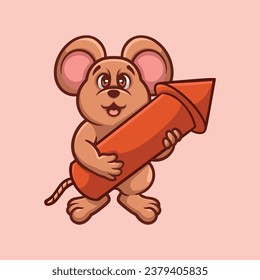 Mouse Firework Rocket Creative Cartoon Illustration