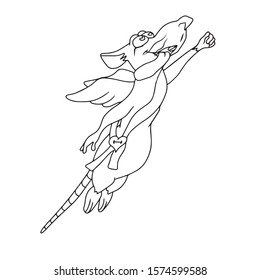 The mouse flies with outstretched paws and protruding tongue, with tape.Valentine's day
 .On hand-drawn, on a white isolated background.Design for greeting card,banner, coloring.