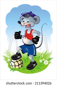 Mouse footballer. goalkeeper. Vector illustration.