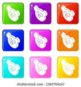 Mouse form button clothes icons set 9 color collection isolated on white for any design