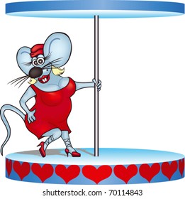 Mouse girl, fatty woman in a red dress and shoes dancing on stage