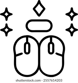 Mouse with glowing Bhai Dooj elements concept as A computer mouse with two floating holographic Bhai Dooj symbols glowing above it. The clean white background provides ample space for copy. Camera ang