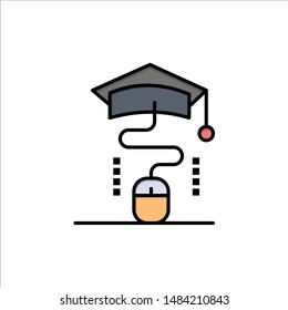 Mouse, Graduation, Online, Education  Flat Color Icon. Vector icon banner Template. Vector Icon Template background