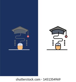 Mouse, Graduation, Online, Education  Icons. Flat and Line Filled Icon Set Vector Blue Background