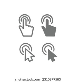 Maus Hand und Pfeil klicken Sie Linie und füllen Sie Vektorsymbol eingestellt. Cursor anklicken auf die Symbole der Umrisslinie.