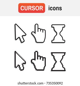 mouse hand arrow. Pixel cursors icons mouse hand arrow