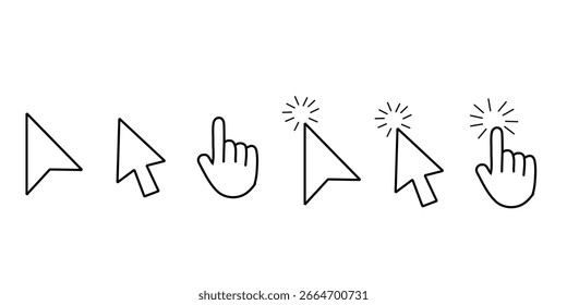Ratón y Hacer clic de mano Icon Set