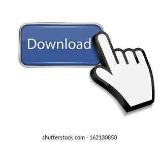 Mouse hand cursor on download  button vector illustration