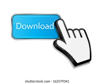 Mouse hand cursor on download  button vector illustration