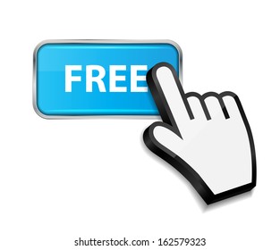 Mouse hand cursor on FREE button vector illustration