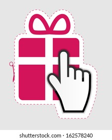 Mouse hand cursor on gift sticker label  vector illustration