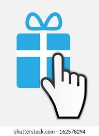 Mouse hand cursor on gift vector illustration
