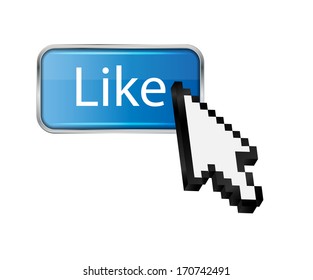 Mouse hand cursor on like button vector illustration