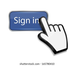 Mouse hand cursor on sign in button vector illustration