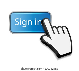 Mouse hand cursor on sign in button vector illustration