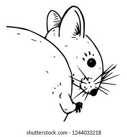 Mouse hand drawn. Vector illustration of cartoon mouse. Logo funny rat.