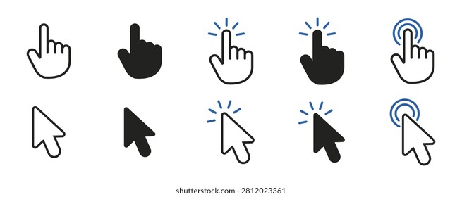 Mouse and hand pointer icon. click, tap and selection vector icons. web design and user interface. vector illustration. eps 10