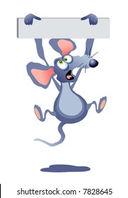 mouse  hanging on a banner (vector)