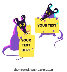 Mouse Happy New Year 2020 template badge, insignia. Mouse, Rat horoscope sign with place for yout text. Freehand drawn vector illustration.