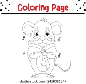 mouse has fever is shivering with cold coloring book page for adults and kids