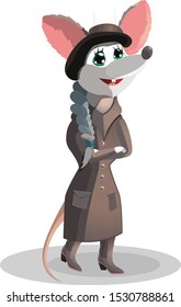 Mouse in a hat, coat and cowboy boots.
