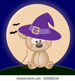 Mouse in hat on the background of the moon