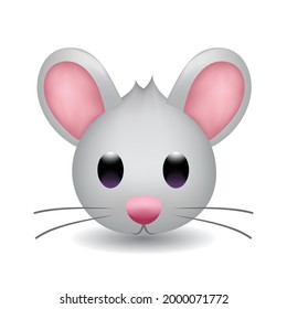 Mouse Head Animal Domestic Emoji Illustration Face. Cartoon Vector Design Art Icon. Hamster face emoji vector. Vector illustration of the face of a cute little mouse cartoon.