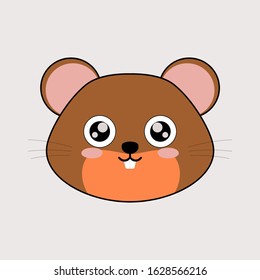 Mouse Head Cartoon. Minimal flat vector design.