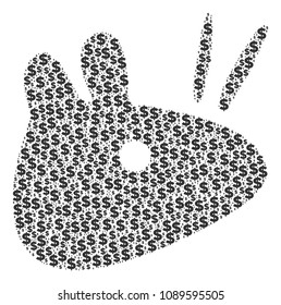 Mouse head collage of dollar symbols and circle points. Vector banking symbols are united into mouse head collage.