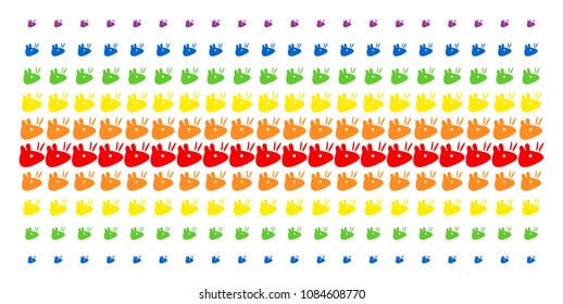 Mouse Head icon spectral halftone pattern. Vector pictograms organized into halftone matrix with vertical rainbow colors gradient. Designed for backgrounds, covers, templates and abstraction effects.
