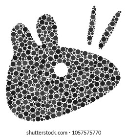 Mouse Head mosaic of round dots in different sizes and color tints. Round dots are composed into mouse head vector mosaic. Vector design concept.