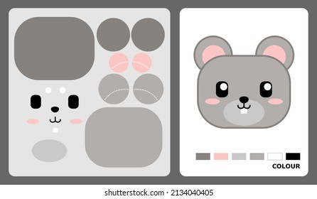 Mouse head pattern for kids crafts or paper crafts. Vector illustration of a mouse puzzle. cut and glue patterns for children's crafts.