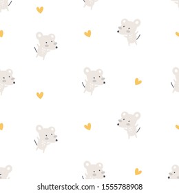 Mouse and heart seamless background repeating pattern, wallpaper background, cute seamless pattern background