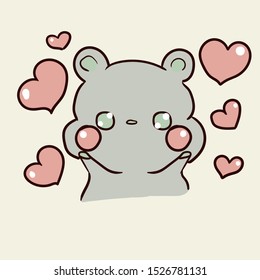 Mouse and hearts vector drawing. Suitable for postcards. kawaii kind character